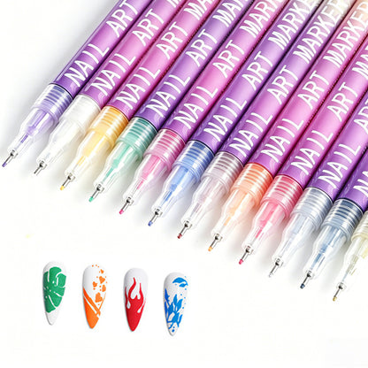 Cross-Border 12-Color DIY Nail Art Pens, Multi-Color Nail Pens, Graffiti Pens, Quick-Drying Watercolor Pen Set, Marker Pens - image 3