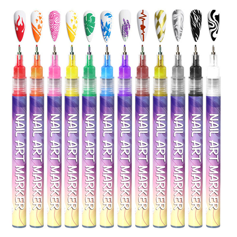 Cross-Border 12-Color DIY Nail Art Pens, Multi-Color Nail Pens, Graffiti Pens, Quick-Drying Watercolor Pen Set, Marker Pens - image 4