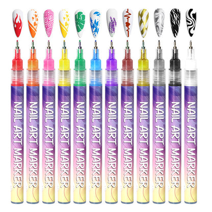 Cross-Border 12-Color DIY Nail Art Pens, Multi-Color Nail Pens, Graffiti Pens, Quick-Drying Watercolor Pen Set, Marker Pens - image 4