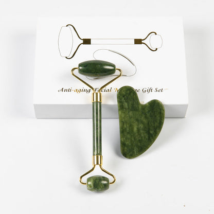 Cross-Border Amazon Jade Scraping Board for Face and Neck, Double-Headed Jade Roller Massage Stick, Scraping Set - image 1