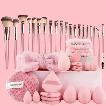Cross-border 33-piece set of makeup brushes, eyelash brushes, lip brushes, beauty sponges, headbands, wristbands, facial cleansing sponges, complete series - image 2