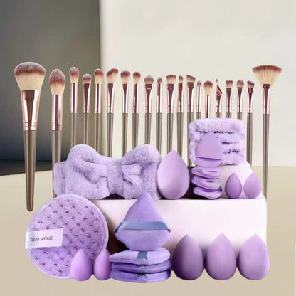 Cross-border 33-piece set of makeup brushes, eyelash brushes, lip brushes, beauty sponges, headbands, wristbands, facial cleansing sponges, complete series - image 3