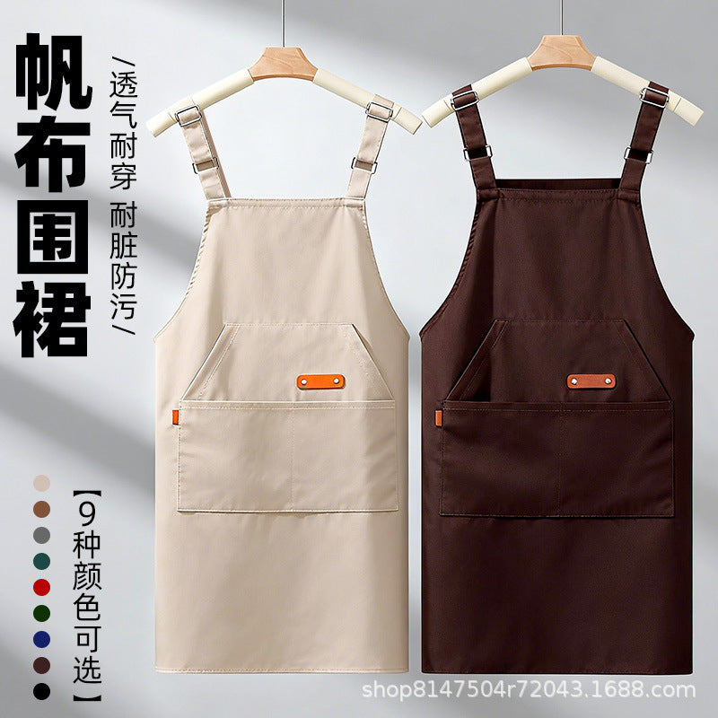 Canvas Dust-Proof and Stain-Resistant Apron with Straps for Kitchen, Milk Tea Shop, Nail Salon, Catering Workwear, Printed Apron for Women - image 2