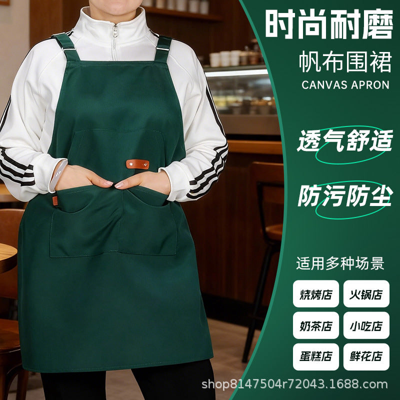 Canvas Dust-Proof and Stain-Resistant Apron with Straps for Kitchen, Milk Tea Shop, Nail Salon, Catering Workwear, Printed Apron for Women - image 3