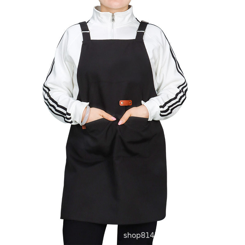 Canvas Dust-Proof and Stain-Resistant Apron with Straps for Kitchen, Milk Tea Shop, Nail Salon, Catering Workwear, Printed Apron for Women - image 4