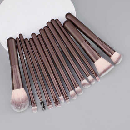 Factory Direct Sales Convenient 14-Piece Short-Handle Coffee-Colored Makeup Brush Set, Powder Brush, Eyeshadow Brush, Foundation Brush in Stock - image 2