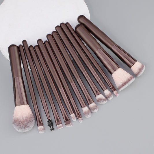 Factory Direct Sales Convenient 14-Piece Short-Handle Coffee-Colored Makeup Brush Set, Powder Brush, Eyeshadow Brush, Foundation Brush in Stock - image 2