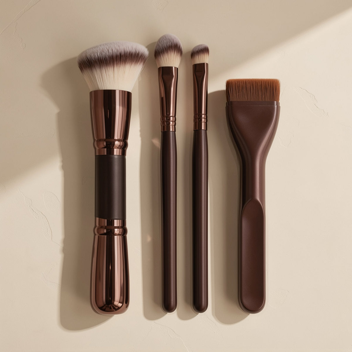 Coffee brown double-ended makeup brushes with plastic handles - view 3
