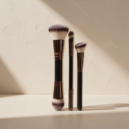 Coffee brown double-ended makeup brushes with plastic handles - view 5
