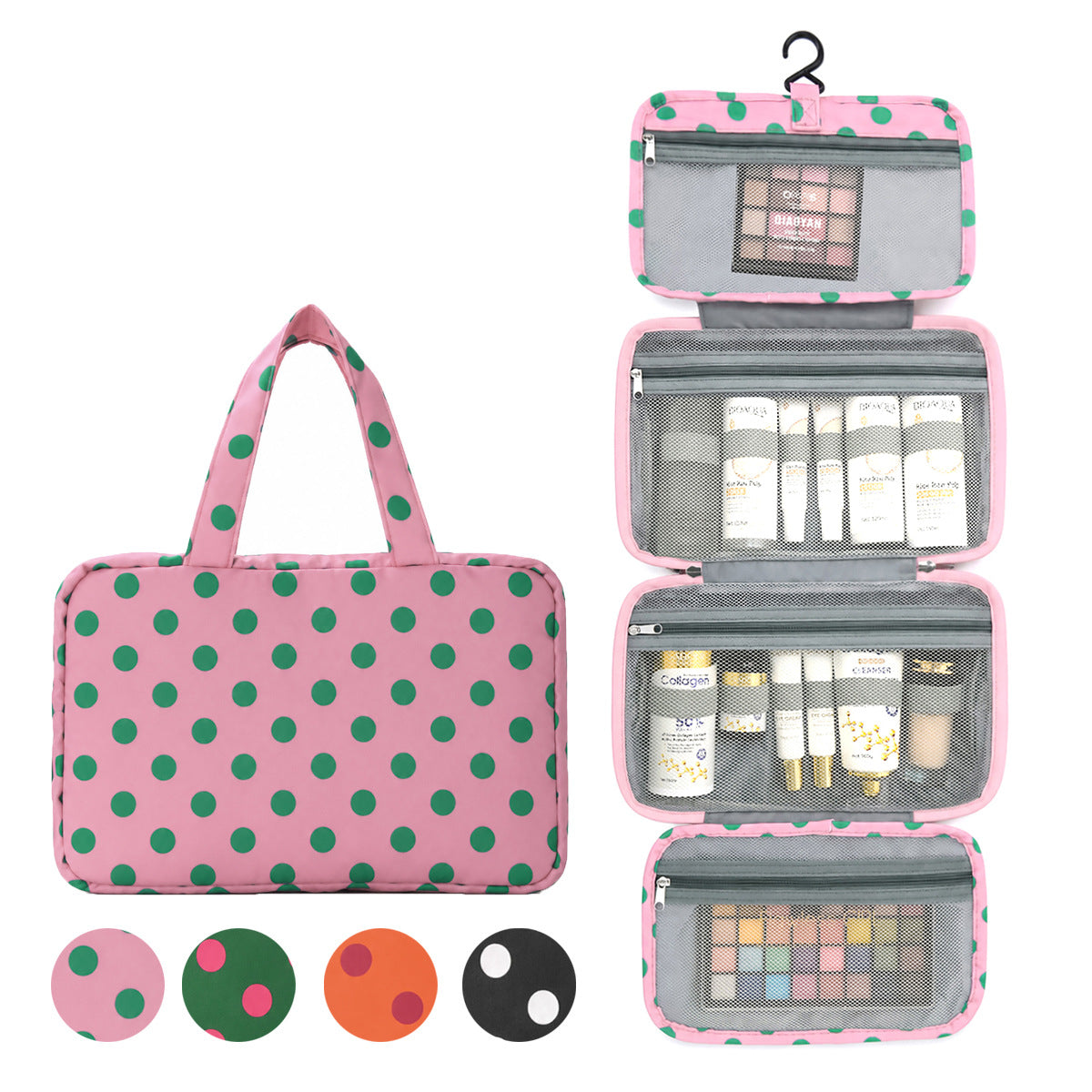 2026Ins Polka Dot Hanging Toiletry Bag 60% off Foldable Toiletry Storage Bag Portable Travel Makeup Bag with Dry and Wet Separation - image 1