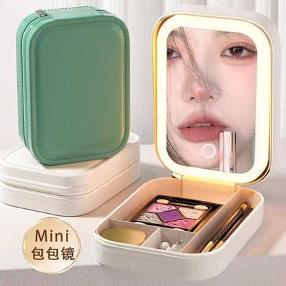 Led Three-Color Fill-Light Makeup Mirror Storage Box, Portable Pu Jewelry and Cosmetics All-In-One Storage, Portable Beauty Mirror Box - image 4