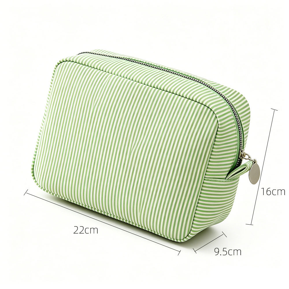 Cross-Border European and American Style Fine Striped Seersucker Large Indian-Style Trendy Storage Makeup Bag - image 4