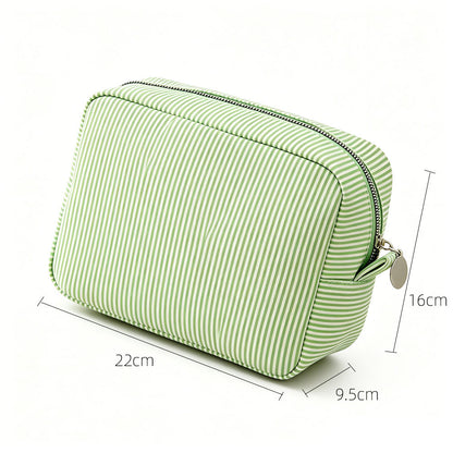 Cross-Border European and American Style Fine Striped Seersucker Large Indian-Style Trendy Storage Makeup Bag - image 4