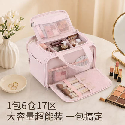 Women's large-capacity makeup bag with compartments, portable cosmetic storage bag, can be hung on luggage for travel and as a toiletry bag - image 4