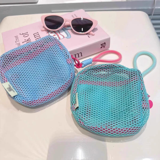 Dopamine Grid Tofu Bag Mini Mesh Coin Purse Portable Makeup Bag Travel Cosmetic Storage Pouch Factory - image 1
