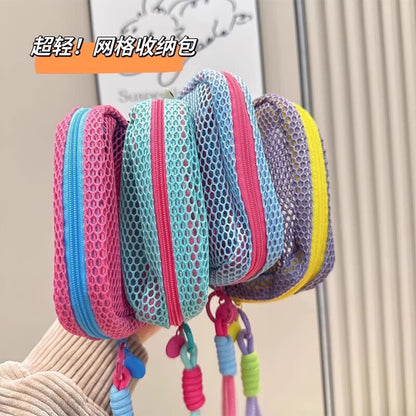 Dopamine Grid Tofu Bag Mini Mesh Coin Purse Portable Makeup Bag Travel Cosmetic Storage Pouch Factory - image 2