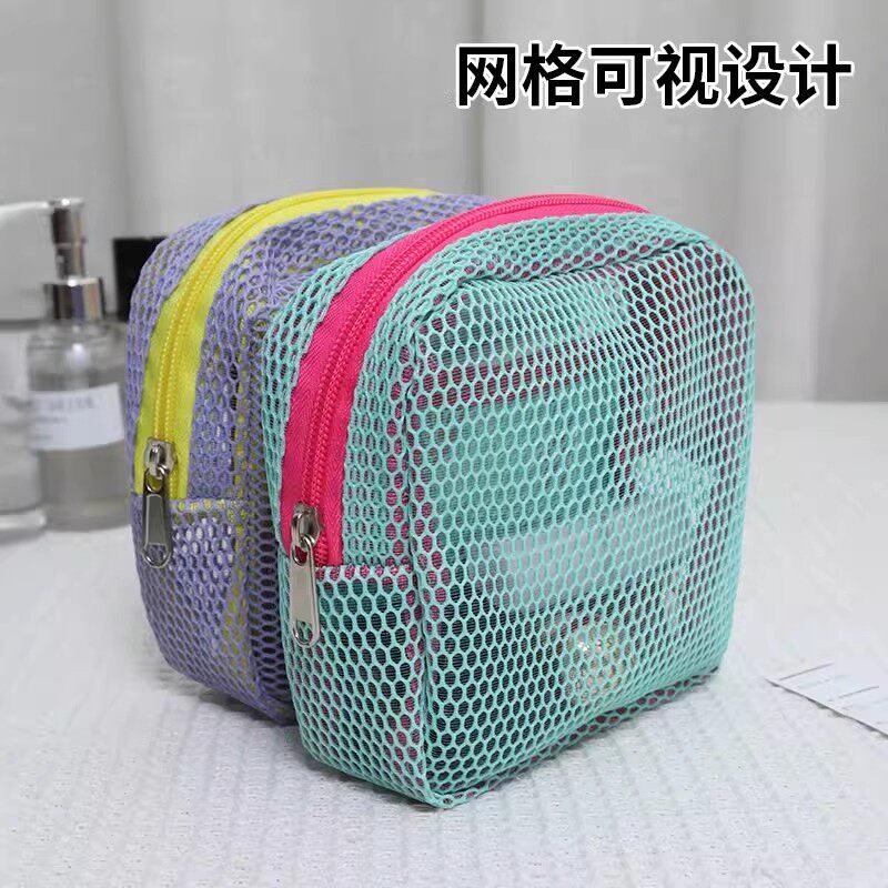 Dopamine Grid Tofu Bag Mini Mesh Coin Purse Portable Makeup Bag Travel Cosmetic Storage Pouch Factory - image 3