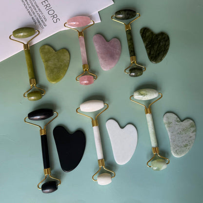 Cross-border jade roller massager, heart-shaped gua sha set made of shouyu jade, double-headed roller stick for facial and neck massage - image 5