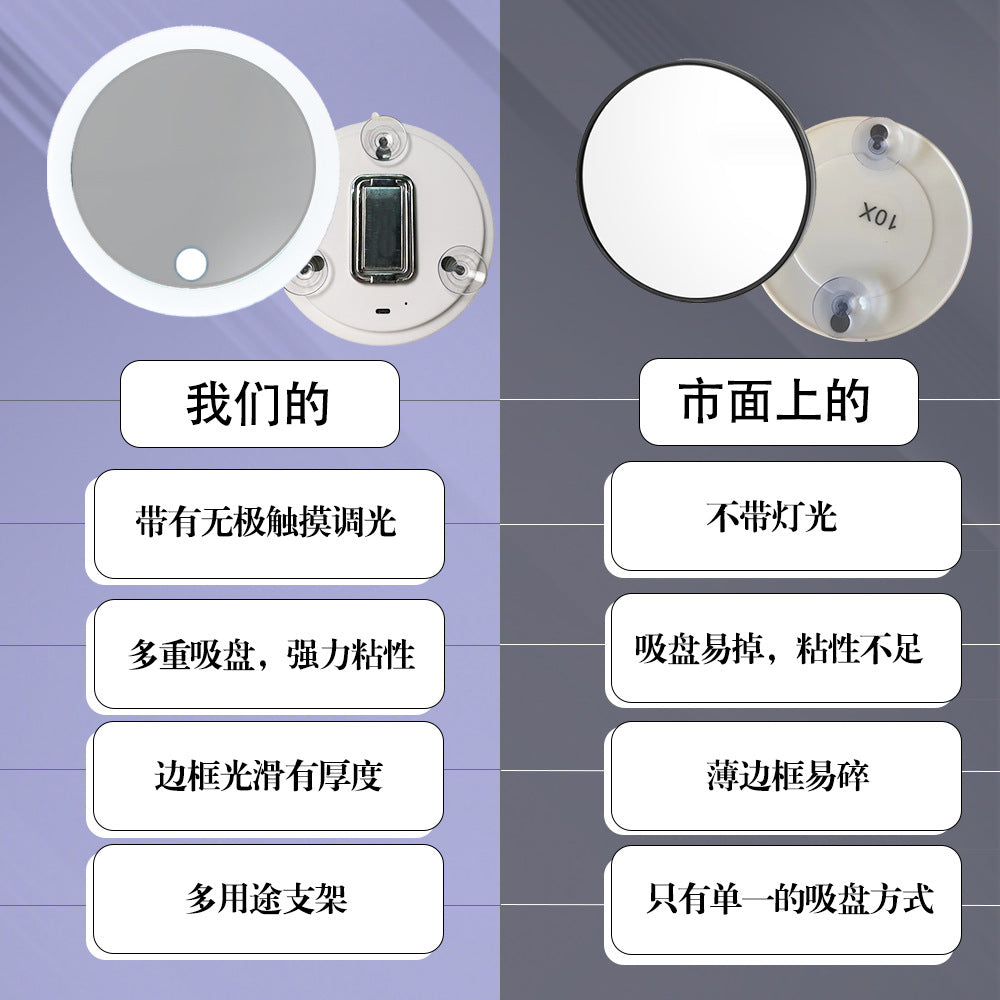 15cm diameter, 20x/30x magnification, suction cup LED light strip, illuminated rotating stand, rechargeable makeup mirror - image 4