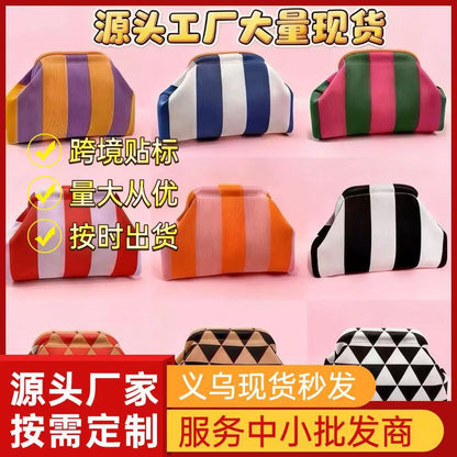 Cross-border exclusive striped crossbody knitted clutch bag, versatile for everyday use, fly-knit clip makeup bag with large capacity - image 1