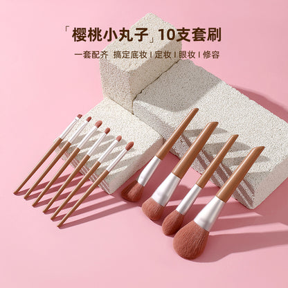 New 10-piece makeup brush set with soft bristles, affordable and portable for students, includes eyeshadow brush, loose powder brush, and full set of beauty brushes - image 1