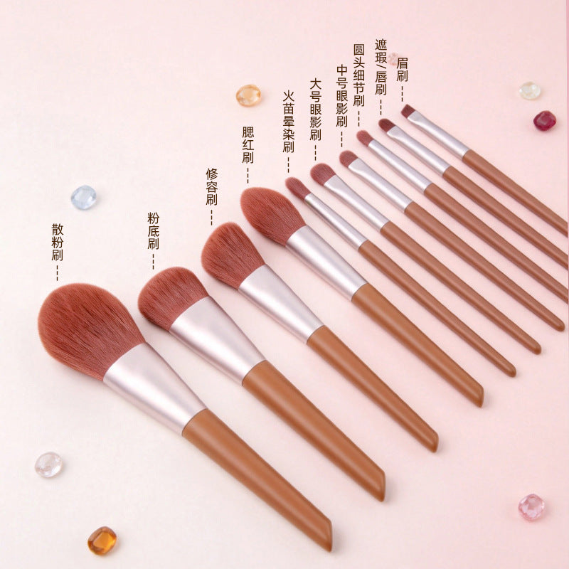 New 10-piece makeup brush set with soft bristles, affordable and portable for students, includes eyeshadow brush, loose powder brush, and full set of beauty brushes - image 2