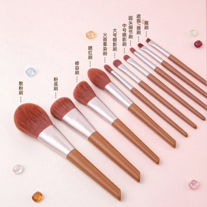 New 10-piece makeup brush set with soft bristles, affordable and portable for students, includes eyeshadow brush, loose powder brush, and full set of beauty brushes - image 2