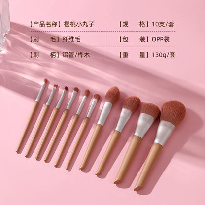 New 10-piece makeup brush set with soft bristles, affordable and portable for students, includes eyeshadow brush, loose powder brush, and full set of beauty brushes - image 3