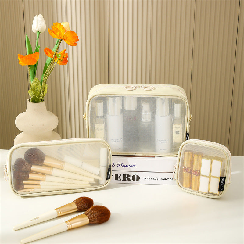 New mesh makeup bag, large-capacity portable travel lipstick and makeup brush case, toiletry bag, cosmetics storage bag - image 2