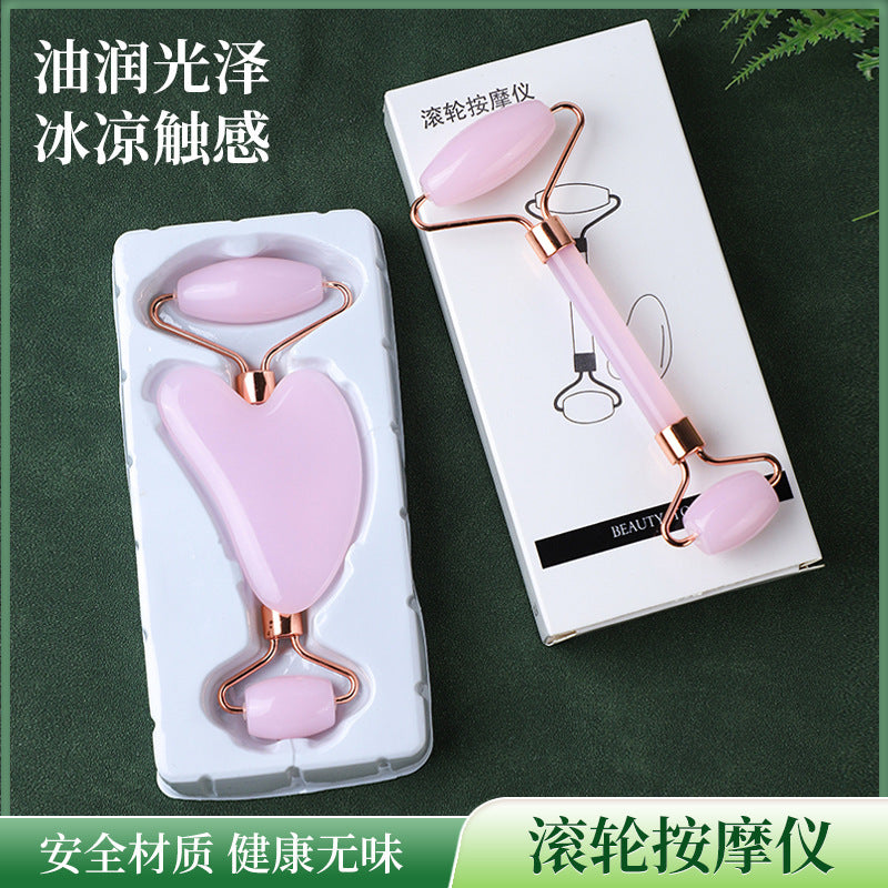 Rose Quartz Roller Massager Set, Non-Jade Facial Massage Lifting Beauty Board, Double-Headed Manual Stick Massager - image 2