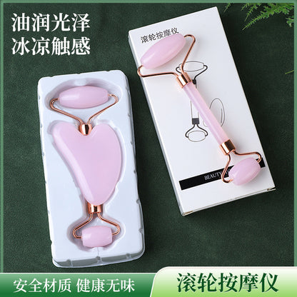 Rose Quartz Roller Massager Set, Non-Jade Facial Massage Lifting Beauty Board, Double-Headed Manual Stick Massager - image 2