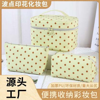 Polka Dot High-Style Storage Makeup Bag, Large Capacity, Simple PU Partitioned Storage Bag, Portable Travel Toiletry Bag - image 1