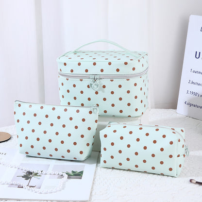 Polka Dot High-Style Storage Makeup Bag, Large Capacity, Simple PU Partitioned Storage Bag, Portable Travel Toiletry Bag - image 2