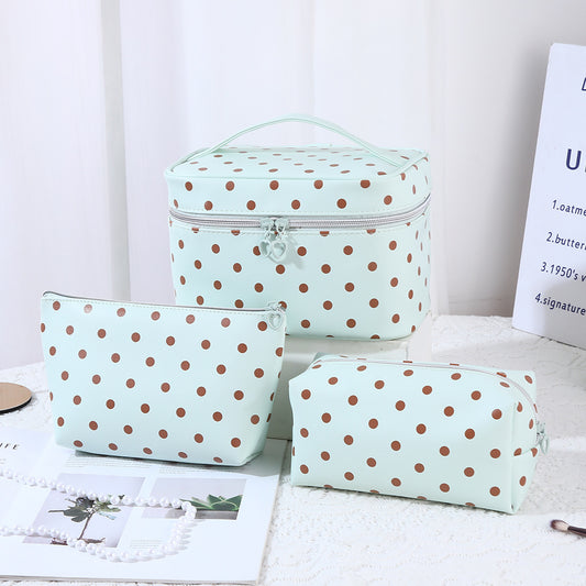 Polka Dot High-Style Storage Makeup Bag, Large Capacity, Simple PU Partitioned Storage Bag, Portable Travel Toiletry Bag - image 2