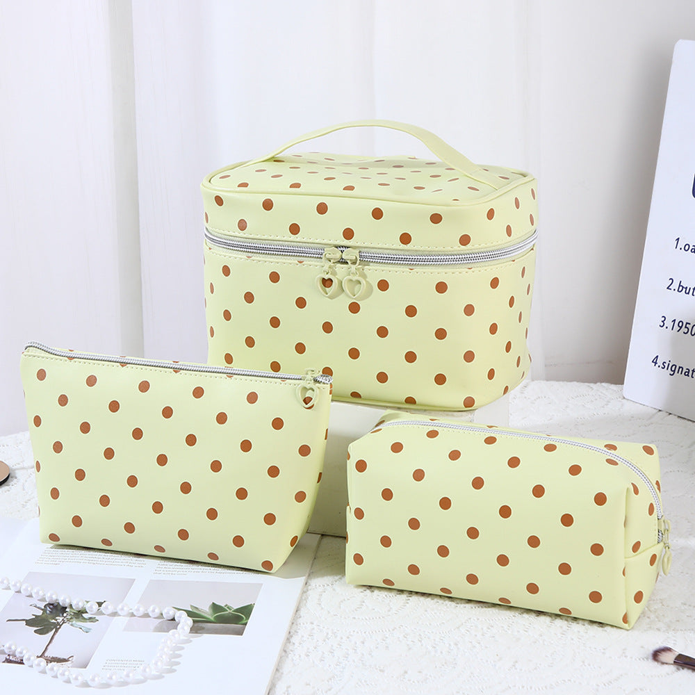 Polka Dot High-Style Storage Makeup Bag, Large Capacity, Simple PU Partitioned Storage Bag, Portable Travel Toiletry Bag - image 3