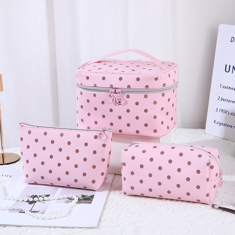 Polka Dot High-Style Storage Makeup Bag, Large Capacity, Simple PU Partitioned Storage Bag, Portable Travel Toiletry Bag - image 4
