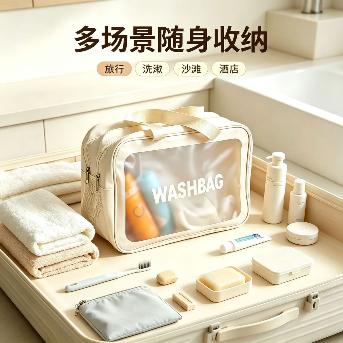 Toiletry bag with dry and wet separation, large capacity travel makeup bag, portable toiletry storage bag for business trips and travel - image 2