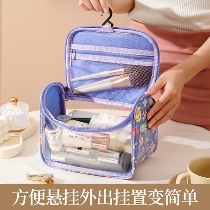 Printed transparent makeup bag, PVC waterproof flip-top toiletry bag, PU hangable handbag, travel portable storage bag - image 1