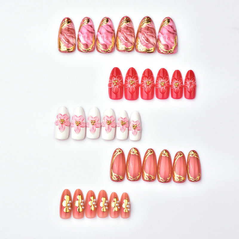 Floral Gradient Gold-plated Handmade Wearable Nails