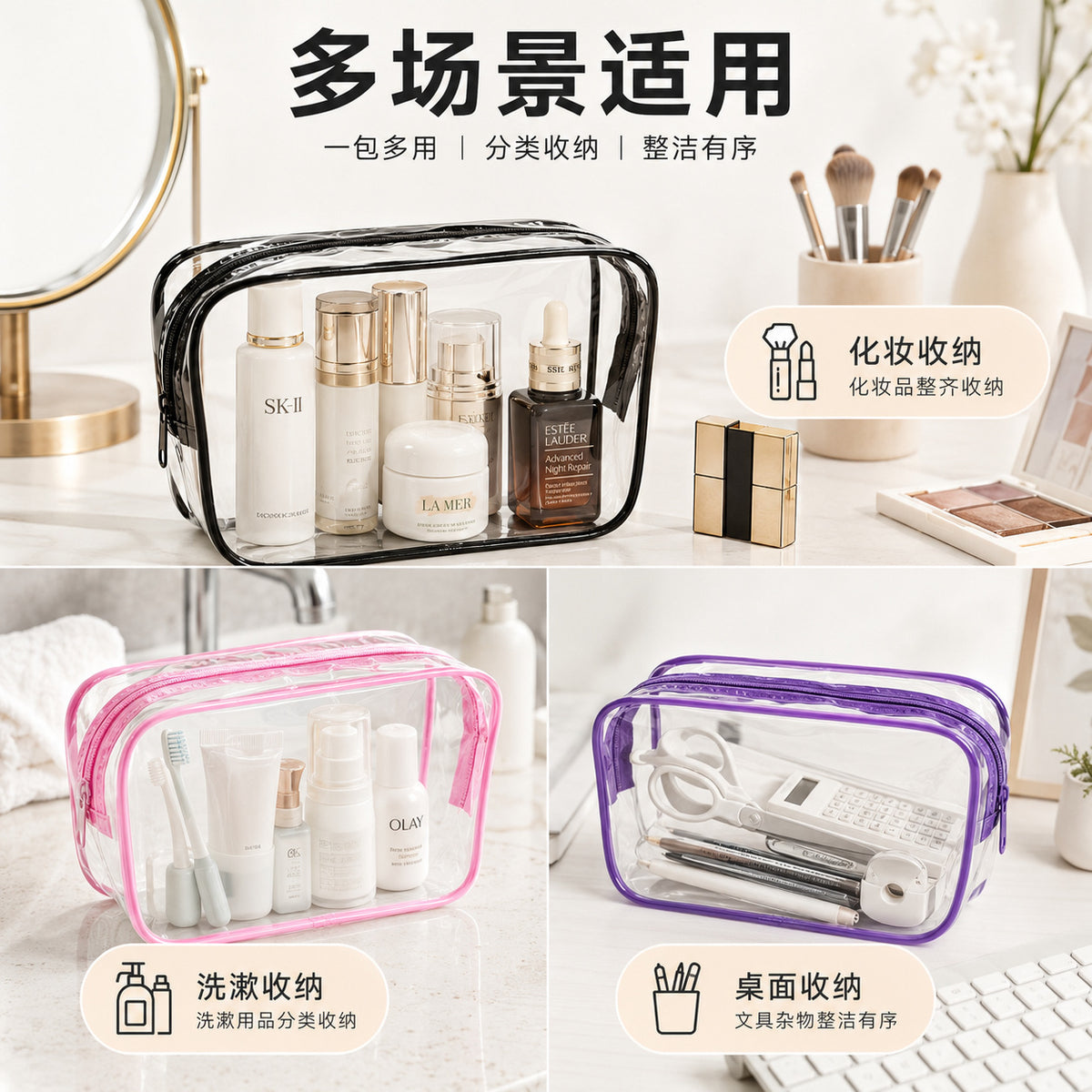 Travel Storage Transparent Toiletry Bag Pvc Thickened Cosmetic Bag Household Skincare Toiletry Bag Convenient Storage Bag for Lazy People - image 1