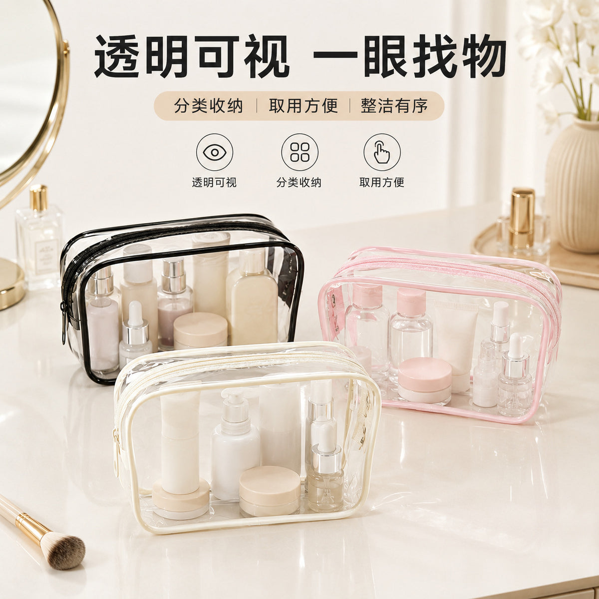 Travel Storage Transparent Toiletry Bag Pvc Thickened Cosmetic Bag Household Skincare Toiletry Bag Convenient Storage Bag for Lazy People - image 2