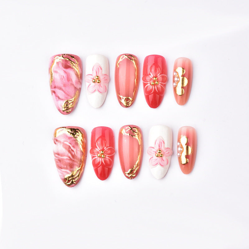 Floral Gradient Gold-plated Handmade Wearable Nails