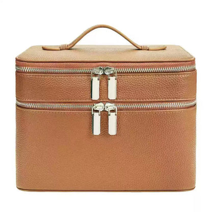 New Double-layer Large-capacity PU Portable Makeup Bag