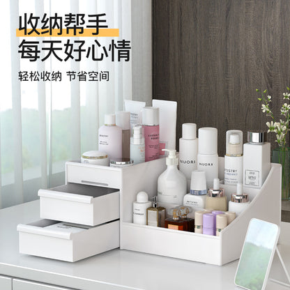 Ouxin Drawer Type Cosmetic Box Dormitory Finishing Plastic Storage Rack Cosmetic Skin Care Dressing Table Desktop Storage Box - image 2