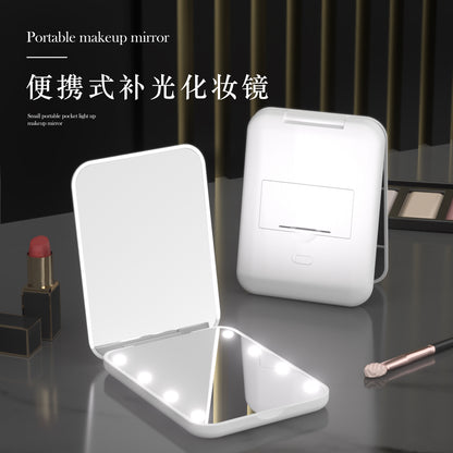 Factory Direct Supply Portable Led Makeup Mirror with Light Square Handheld Mini Luminous Small Foldableing Mirror 2 Times Magnification - image 3