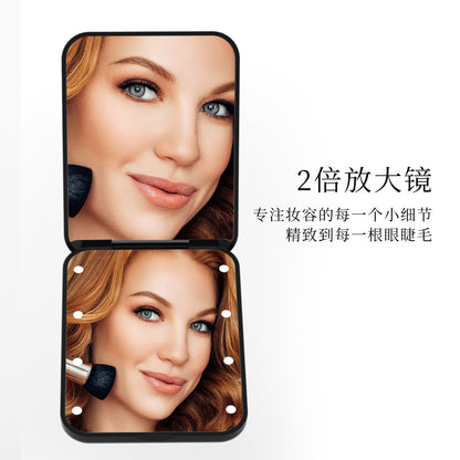 Factory Direct Supply Portable Led Makeup Mirror with Light Square Handheld Mini Luminous Small Foldableing Mirror 2 Times Magnification - image 4