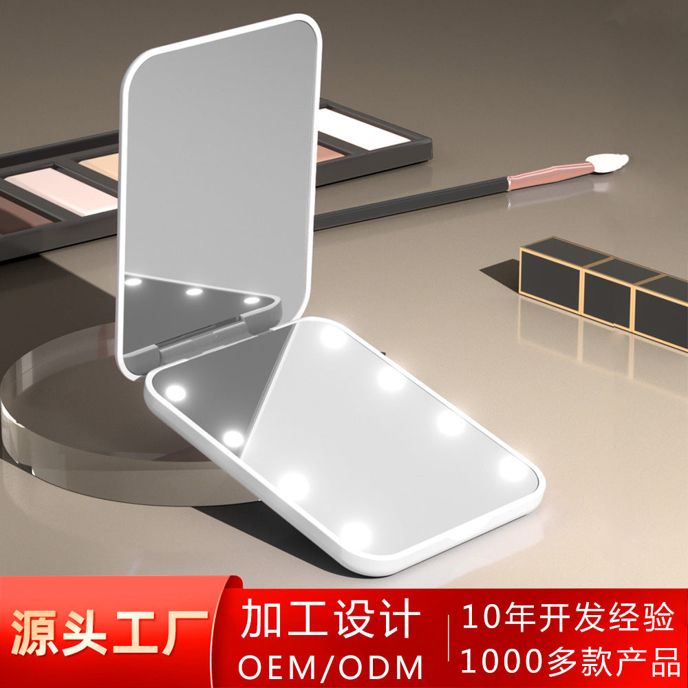 Practical gift led cosmetic mirror with light small mirror folding mirror flip double-sided magnifying led cosmetic mirror with light - image 2