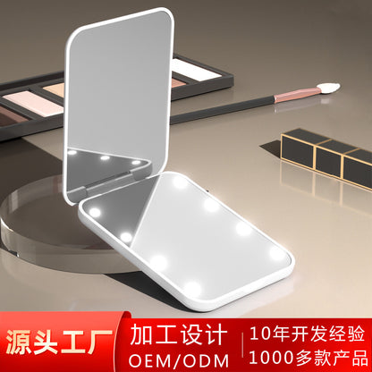 Practical gift led cosmetic mirror with light small mirror folding mirror flip double-sided magnifying led cosmetic mirror with light - image 2