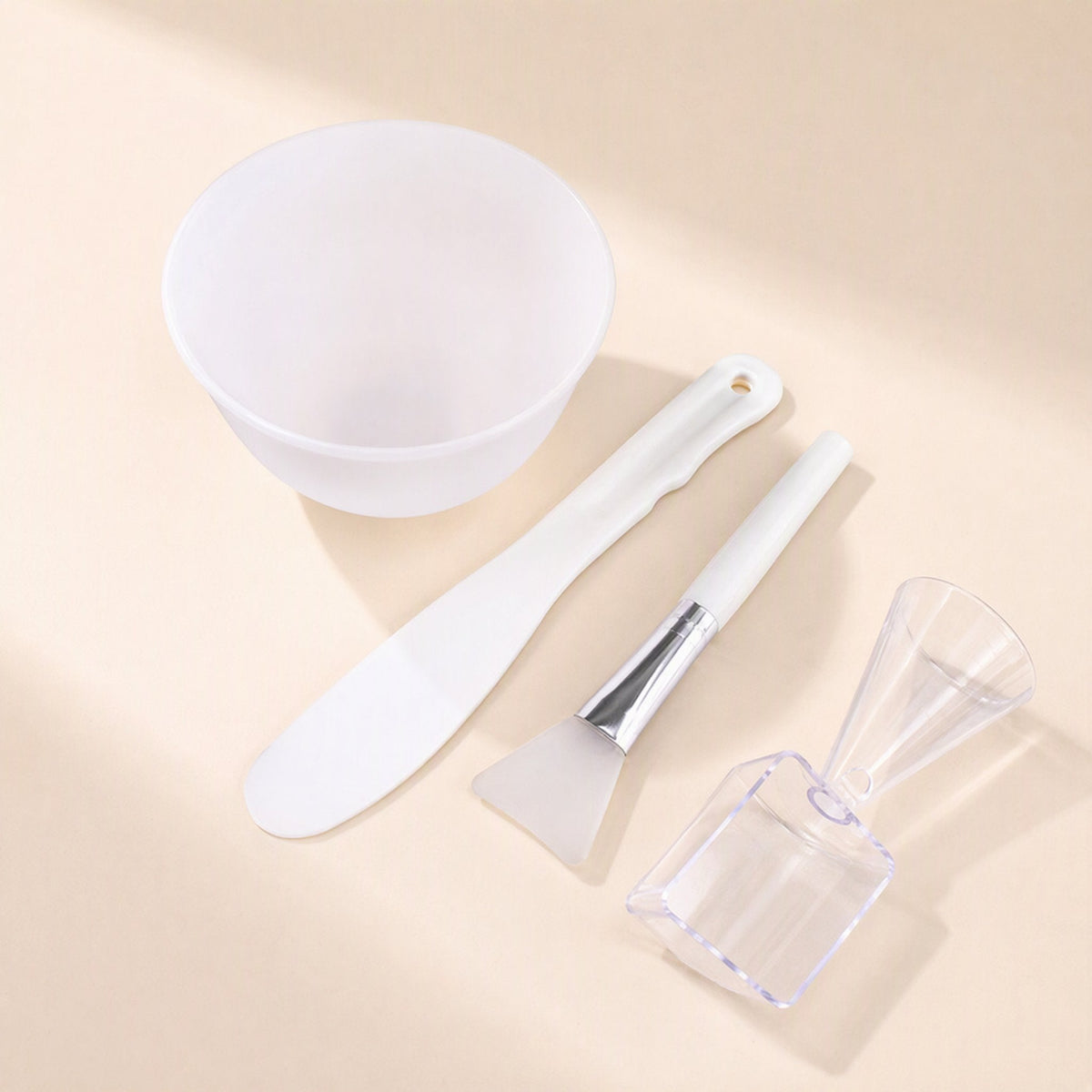 White silicone facial mask bowl set with mask-preparation tools - view 3
