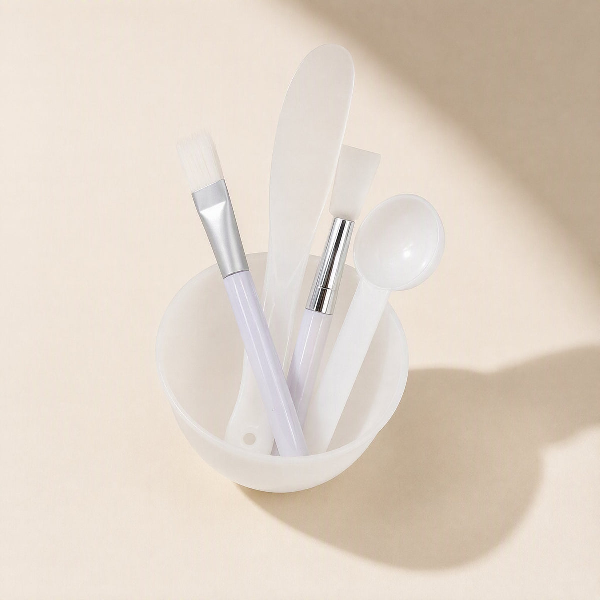 White silicone facial mask bowl set with mask-preparation tools - view 4